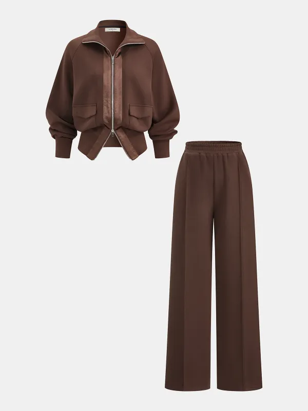 Zipper Jacket & Elastic-Waist Pants Set sold by COMMENSE