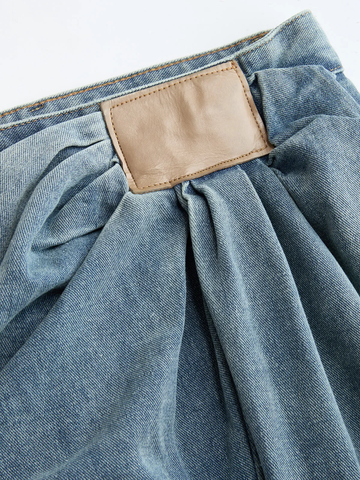 Asymmetrical Ruched Denim Wide-Leg Pants sold by COMMENSE product image thumbnail 4