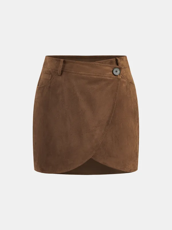 Suede Effect Asymmetric Mini Skirt sold by COMMENSE