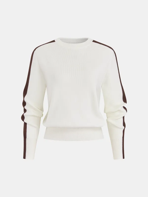 Wool-Blend Contrast-Stripe Crew Neck Sweater sold by COMMENSE