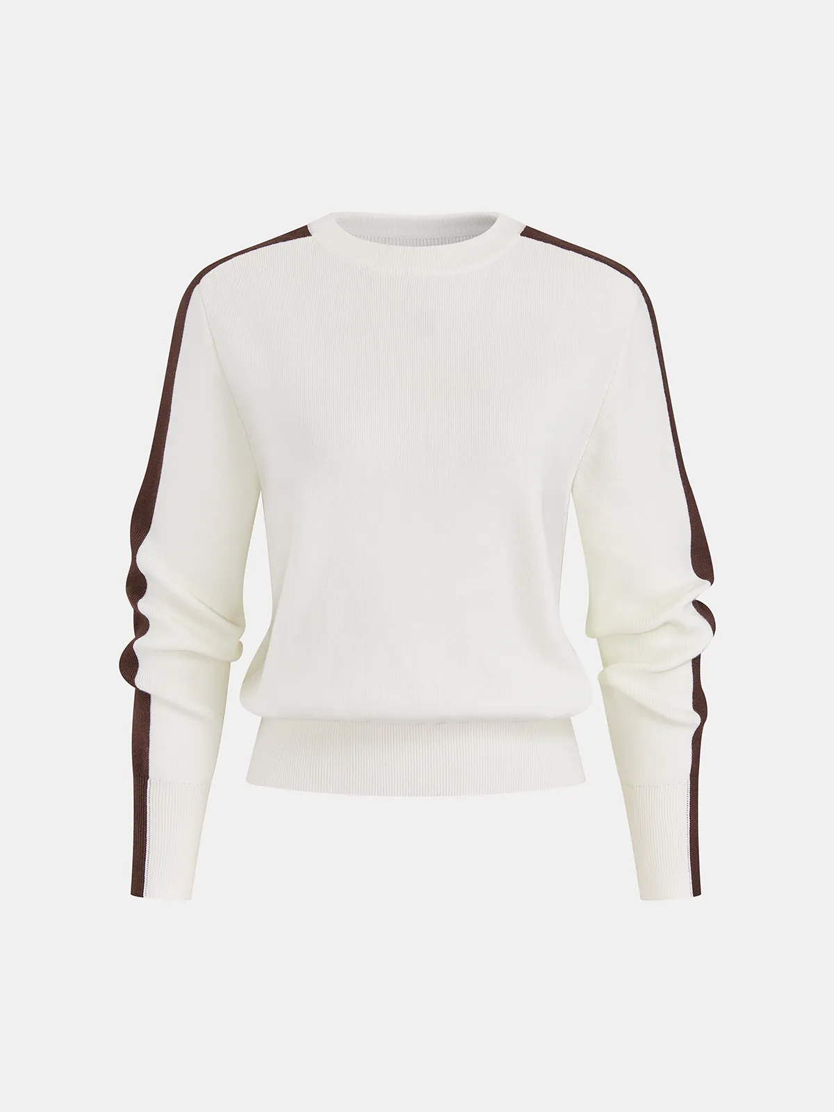 Wool-Blend Contrast-Stripe Crew Neck Sweater sold by COMMENSE