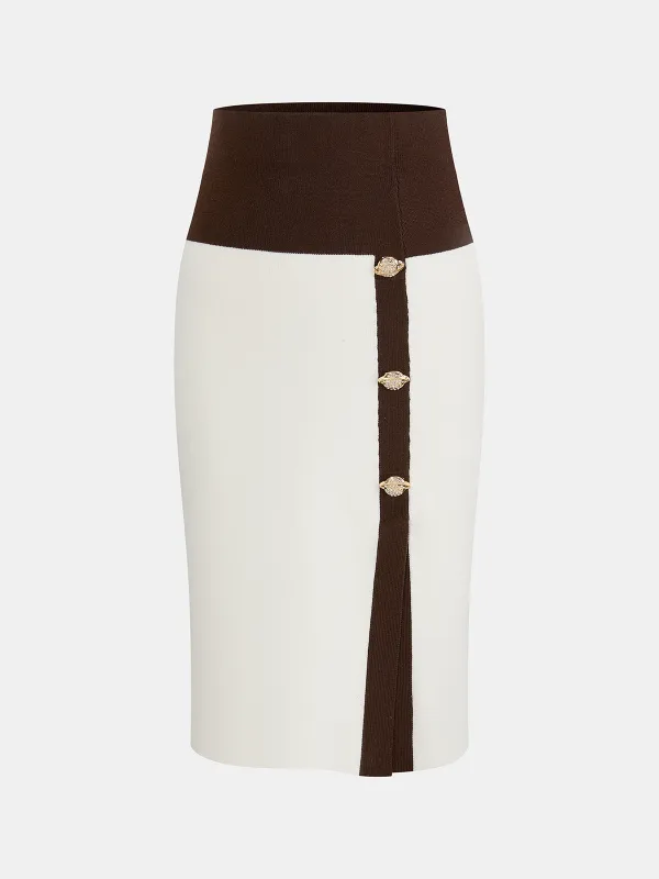 Color-Block Wool-Blend Knit Pencil Skirt sold by COMMENSE