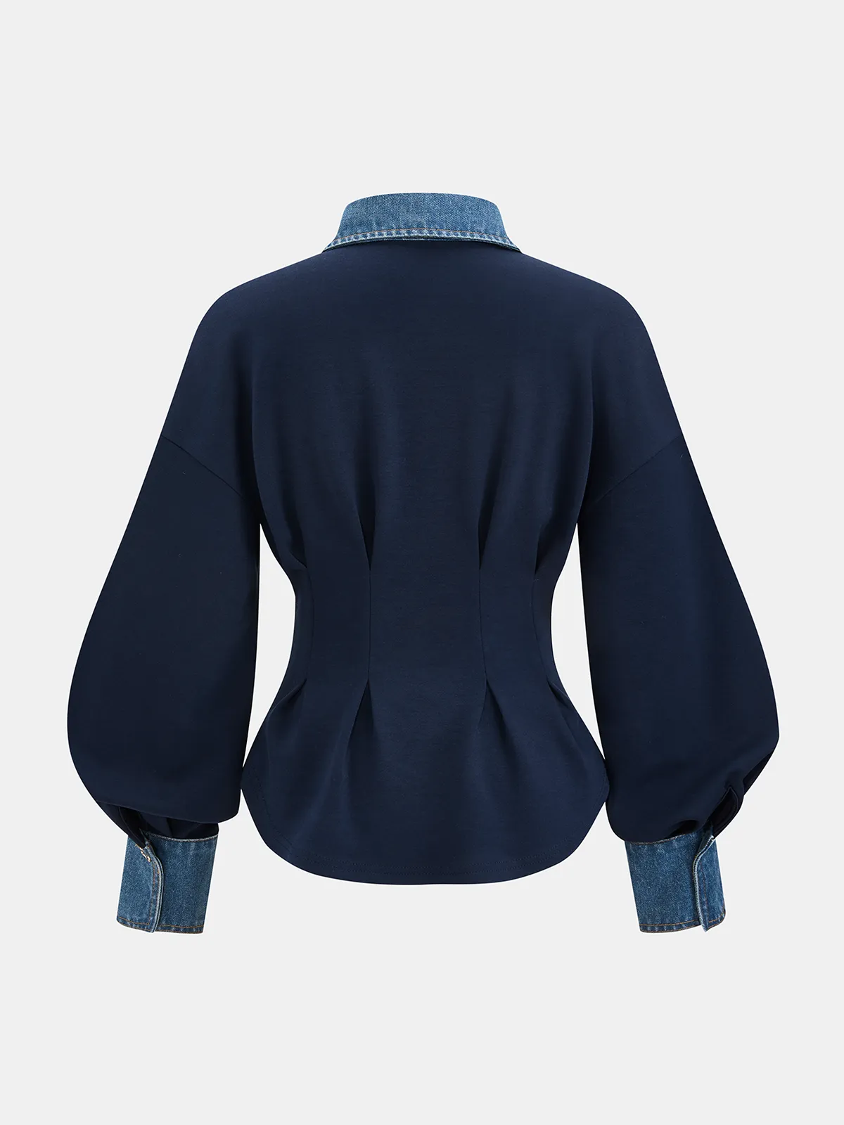 Denim Collar Cinched Waist Sweatshirt sold by COMMENSE product image thumbnail 2