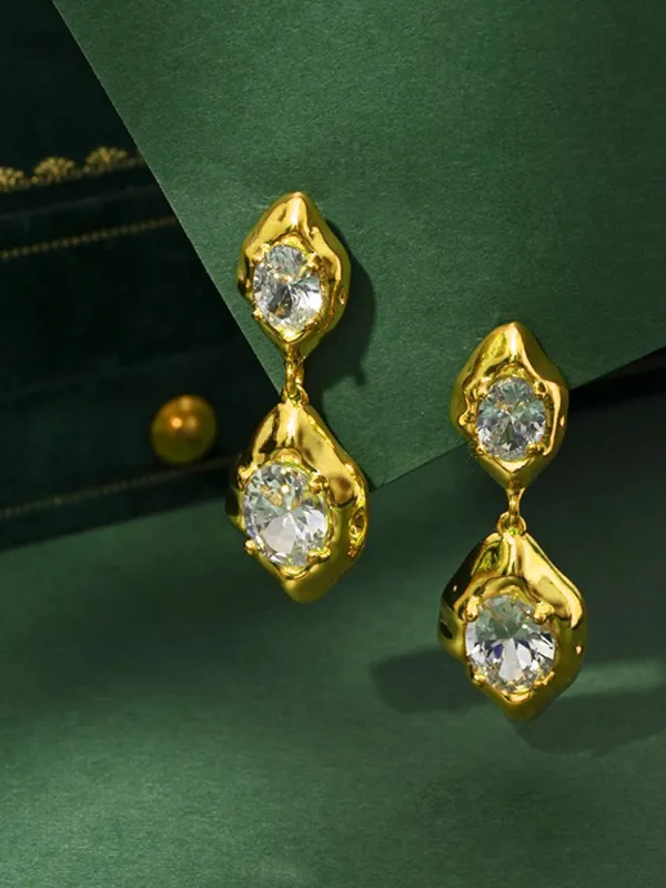 Double Stone Drop Earrings sold by COMMENSE