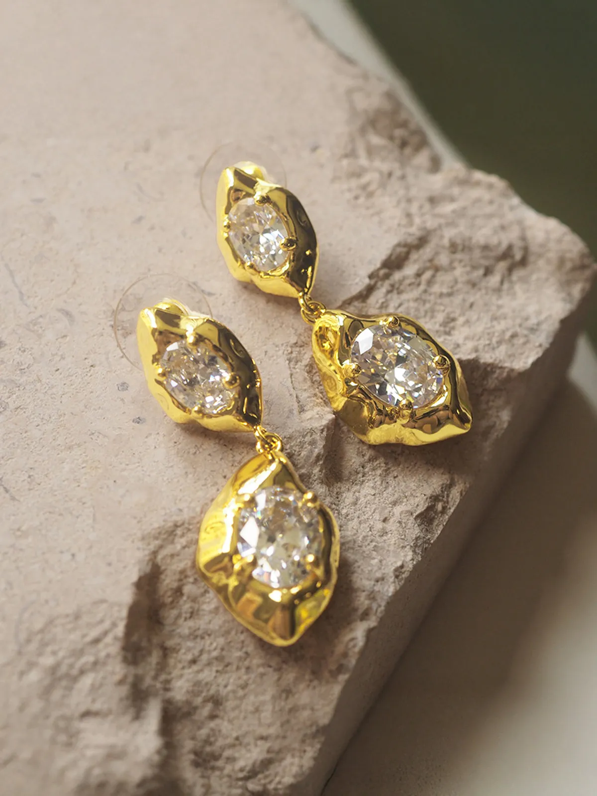 Double Stone Drop Earrings sold by COMMENSE product image thumbnail 3