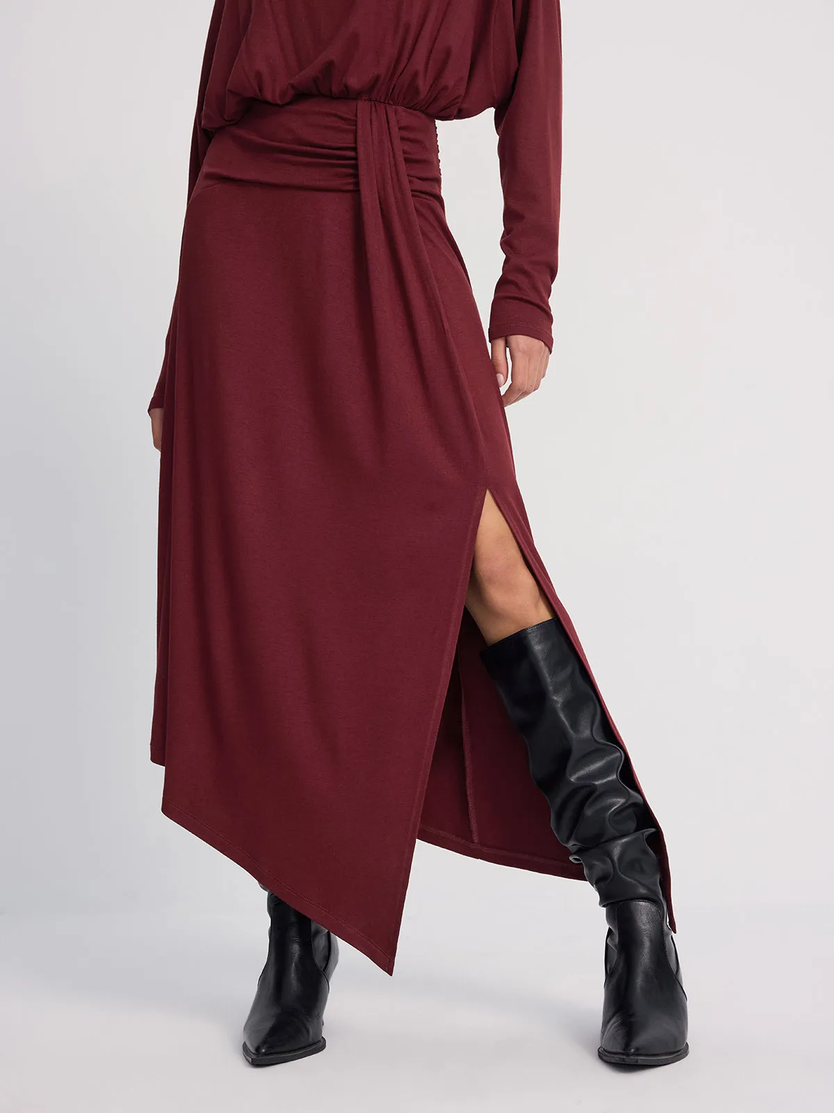 Long Sleeve Ruched Slit Maxi Dress sold by COMMENSE product image thumbnail 4