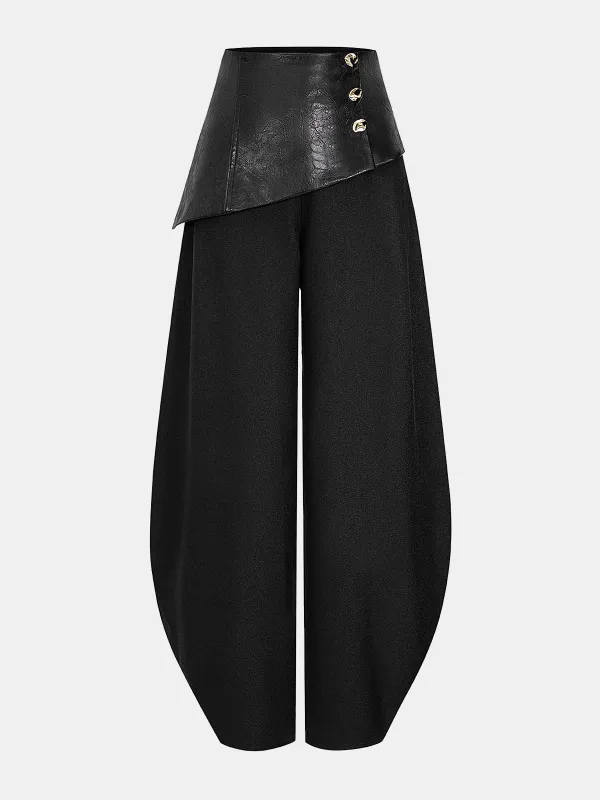 Faux Leather Panel Lantern Pants sold by COMMENSE
