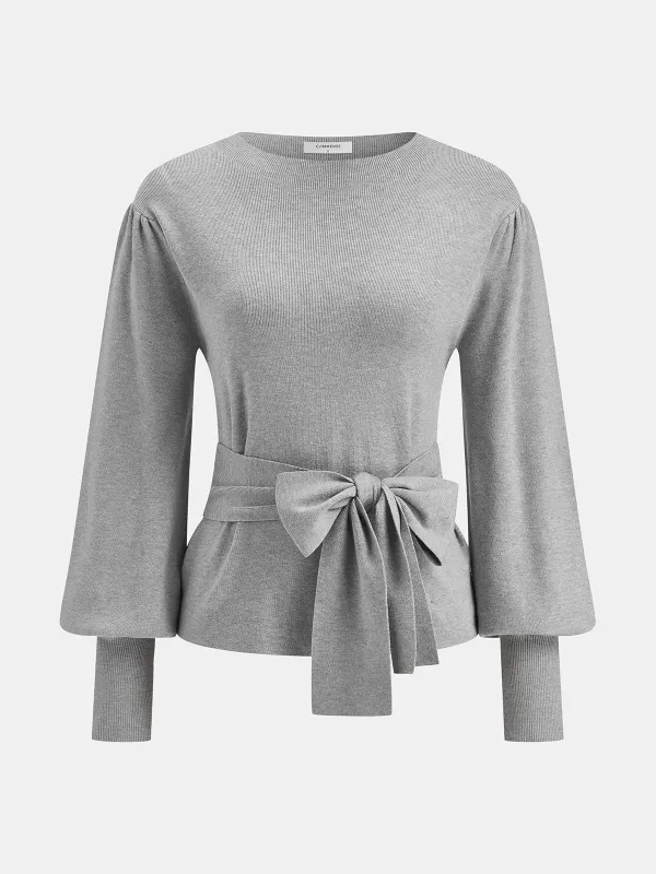 Puff-Sleeve Bow-Tie Sweater made by COMMENSE