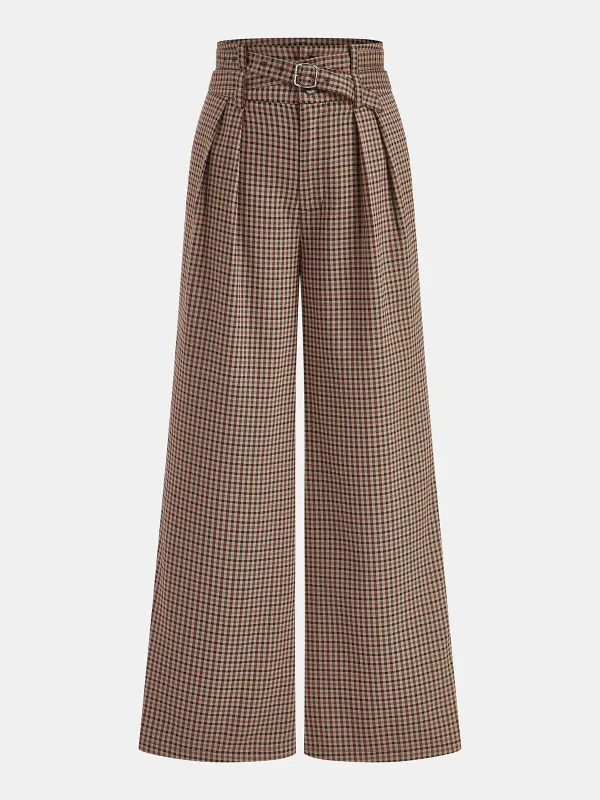Mid-Waistt Checkered Wide-Leg Pants sold by COMMENSE