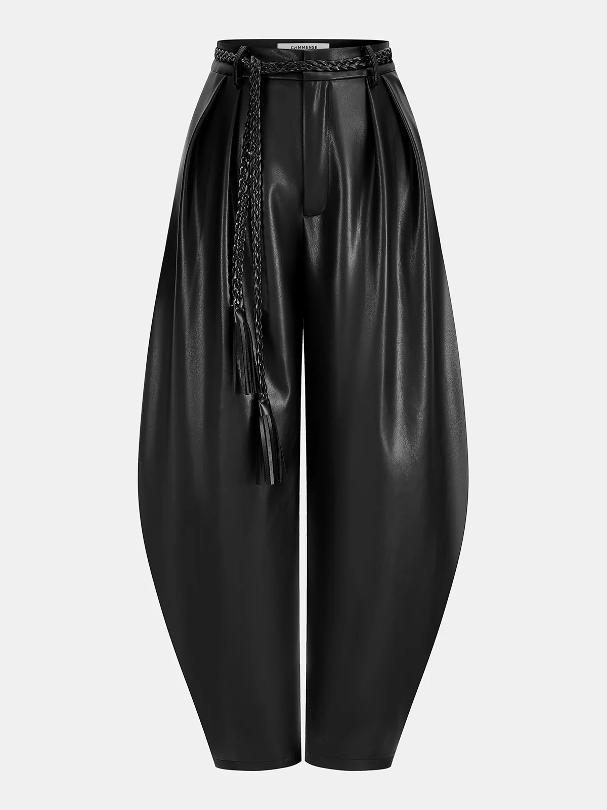 Faux Leather Balloon Pants with Braided Belt sold by COMMENSE