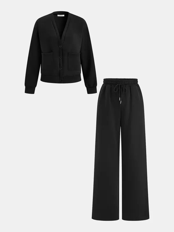 V-Neck Cardigan & Drawstring Pants Set sold by COMMENSE