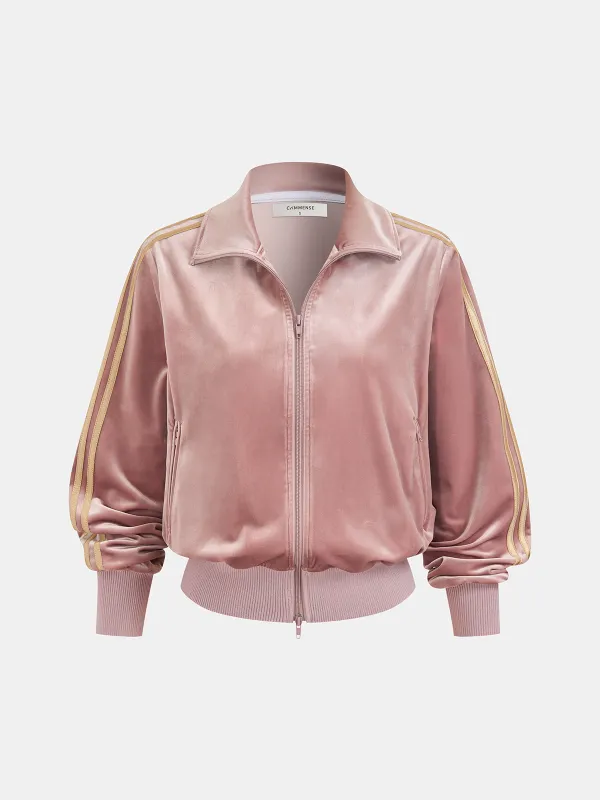Velvet Striped Zip-Front Jacket sold by COMMENSE