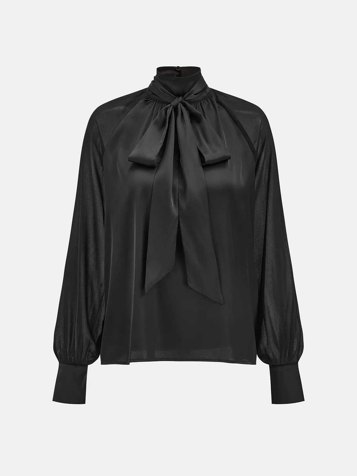 Satin Bow-Tie Sheer-Sleeve Blouse sold by COMMENSE