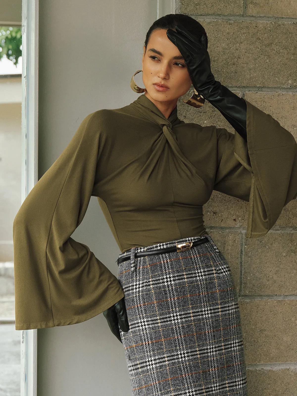 Knot-Front Batwing-Sleeve Top sold by COMMENSE product image thumbnail 4