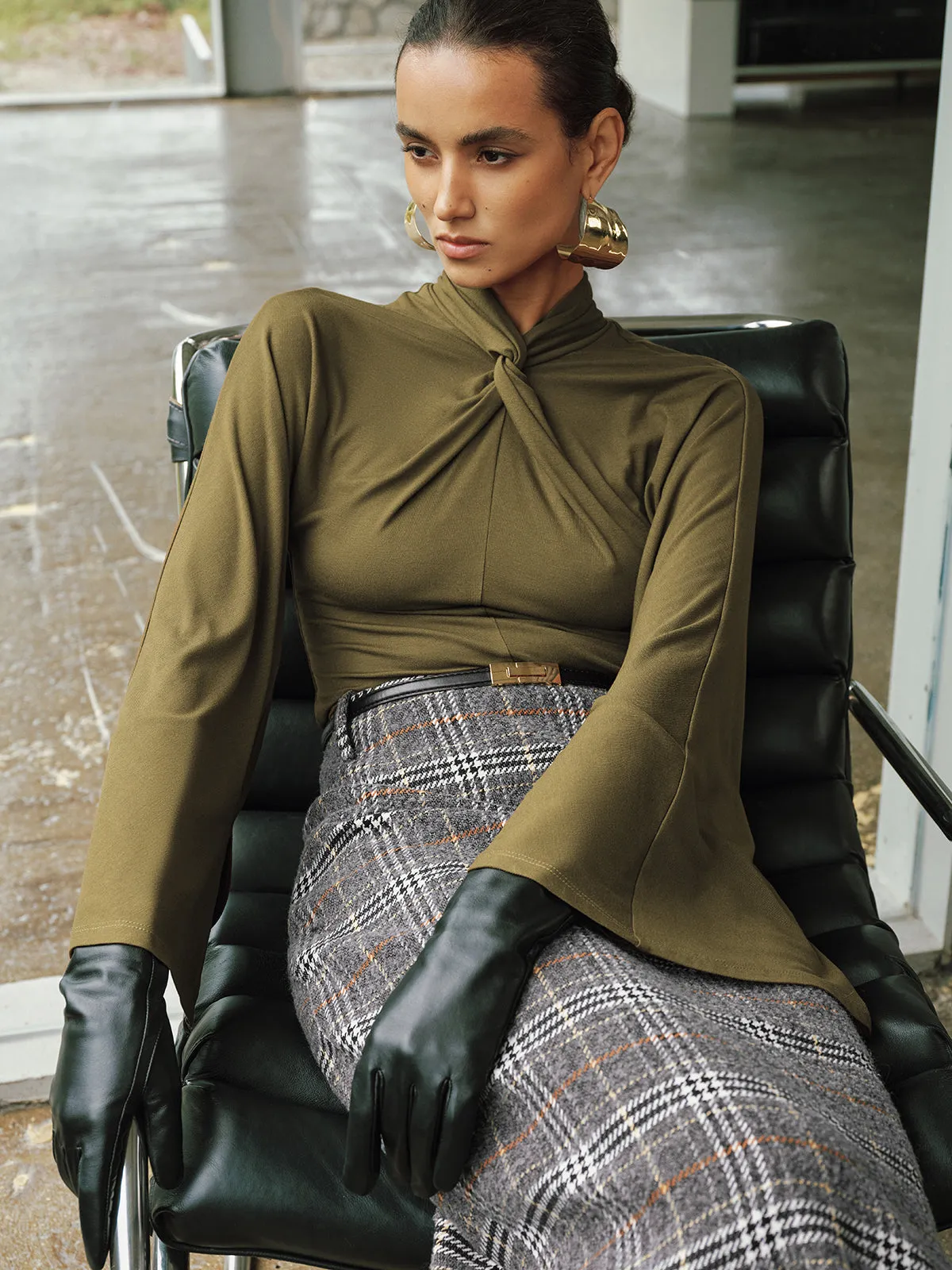 Knot-Front Batwing-Sleeve Top sold by COMMENSE