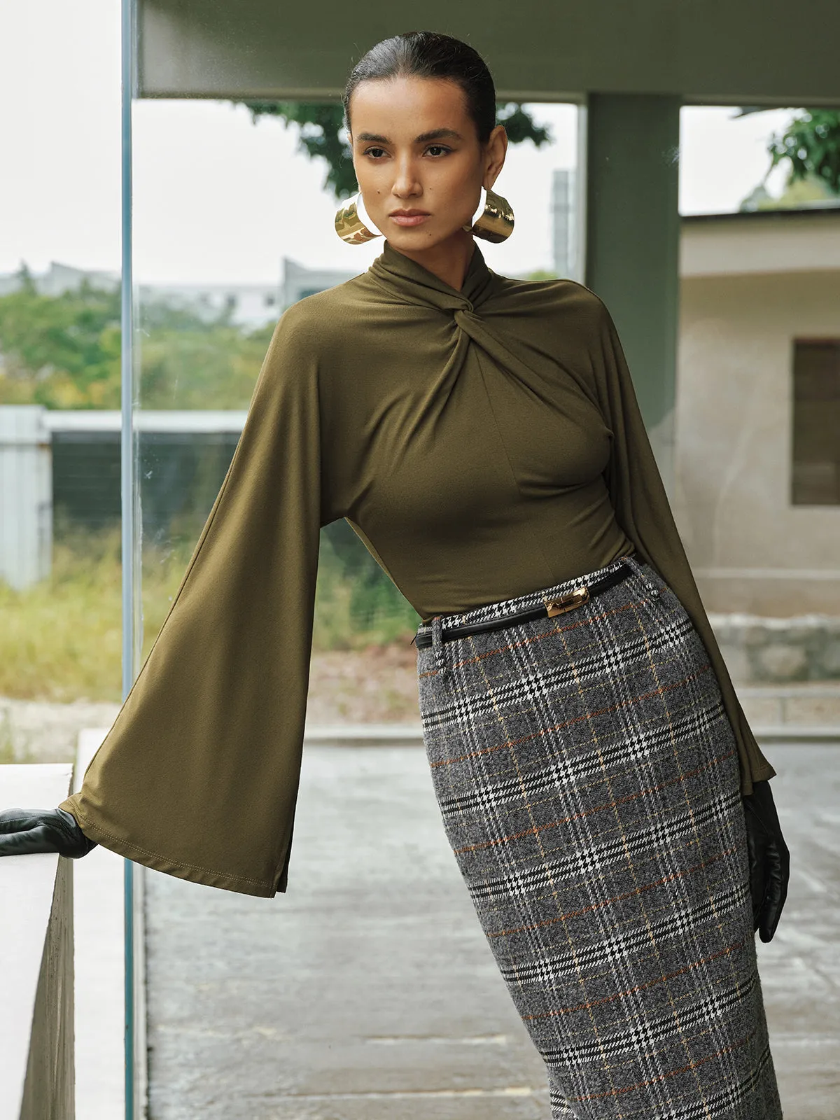 Knot-Front Batwing-Sleeve Top sold by COMMENSE product image thumbnail 3