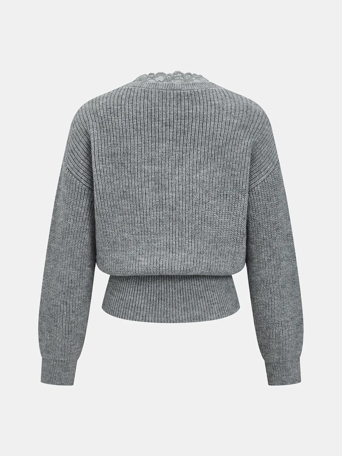 V-Neck Lace-Trim Knit Sweater sold by COMMENSE product image thumbnail 3