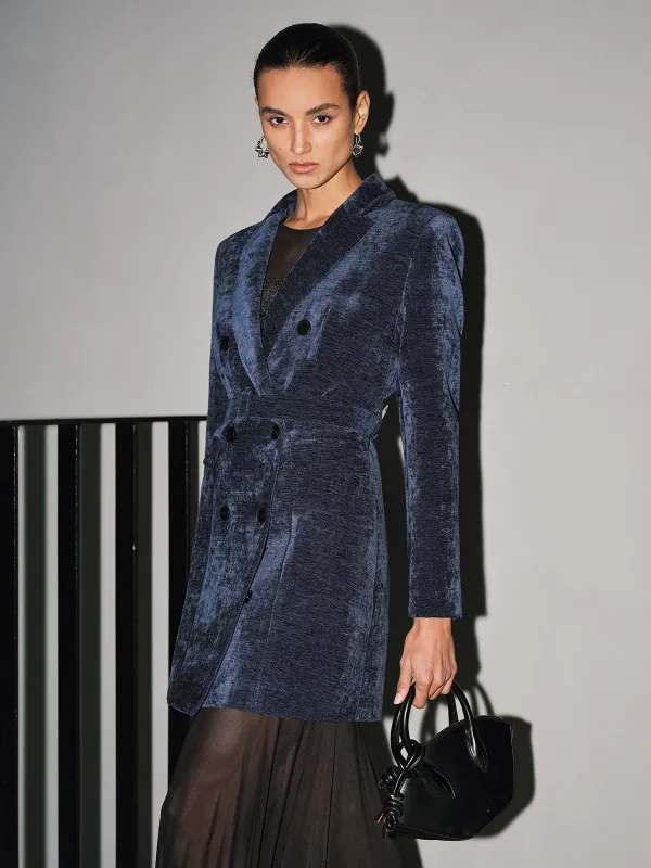 Velvet Double-Breasted Belted Blazer Dress sold by COMMENSE