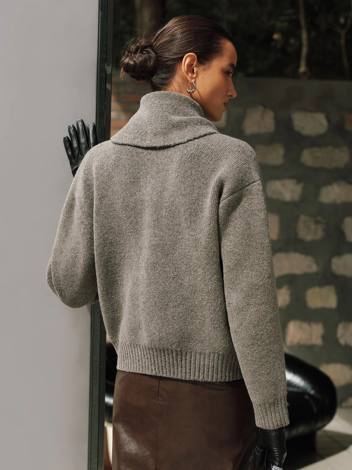 Button-Front Knit Cardigan with Scarf sold by COMMENSE product image thumbnail 3