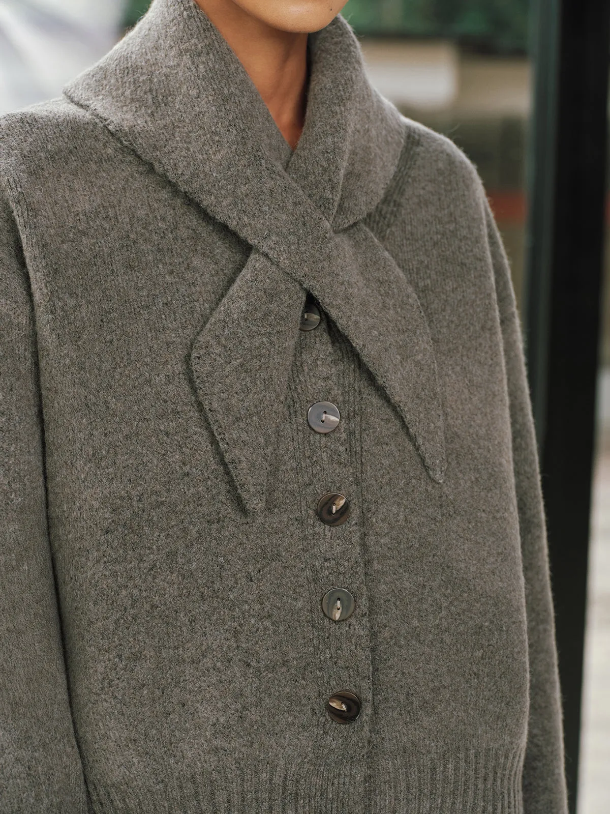 Button-Front Knit Cardigan with Scarf sold by COMMENSE product image thumbnail 5