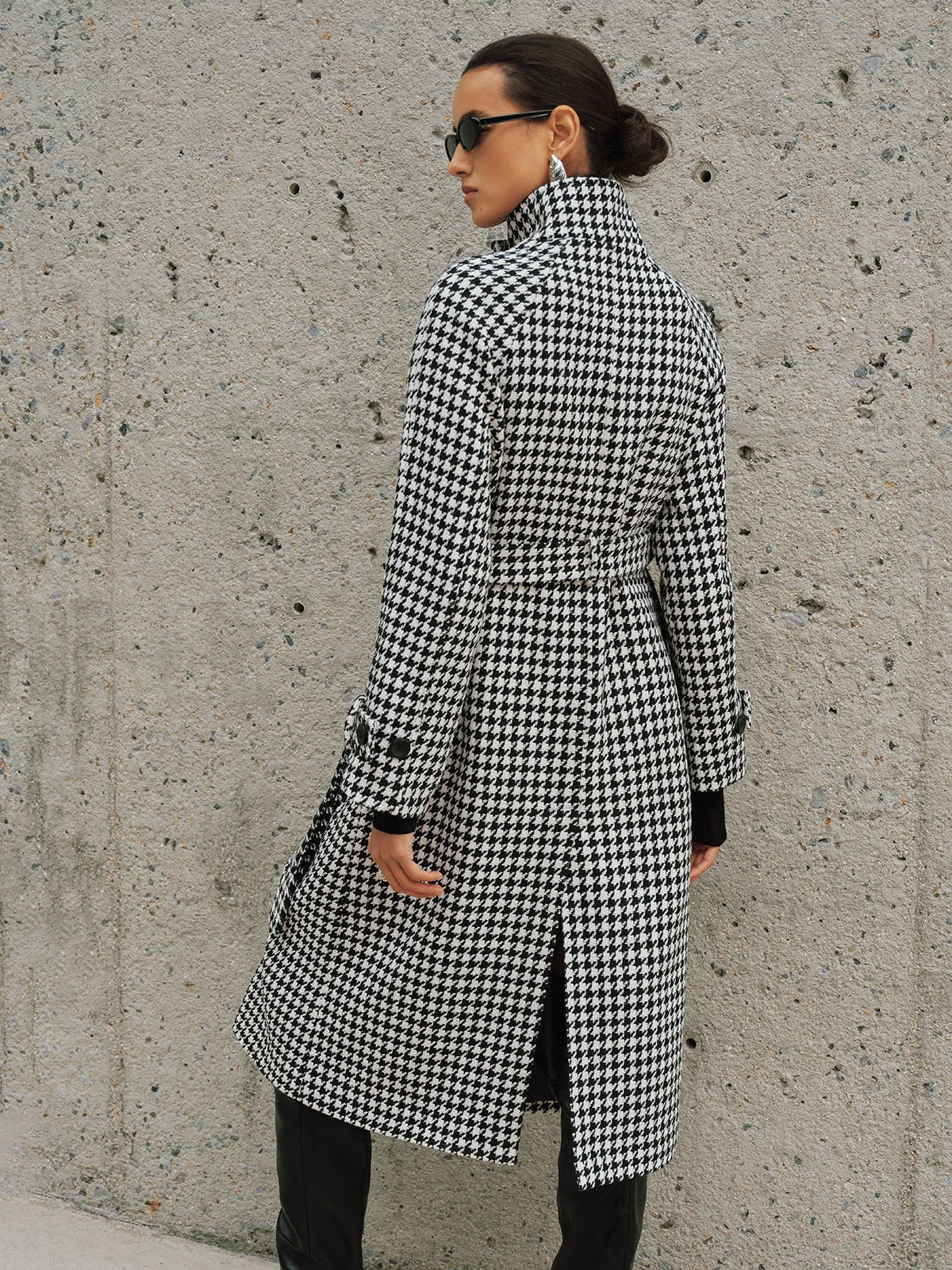 Belted Tweed Houndstooth Long Trench Coat sold by COMMENSE product image thumbnail 5