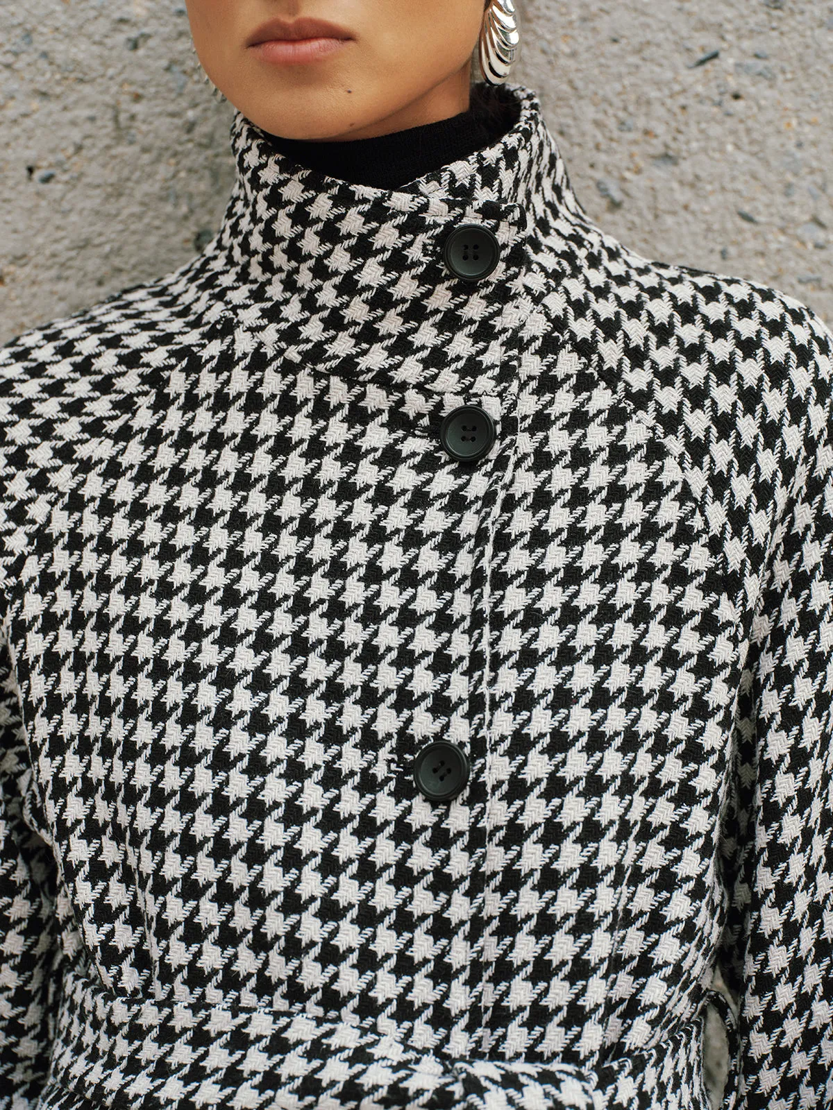 Belted Tweed Houndstooth Long Trench Coat sold by COMMENSE product image thumbnail 3