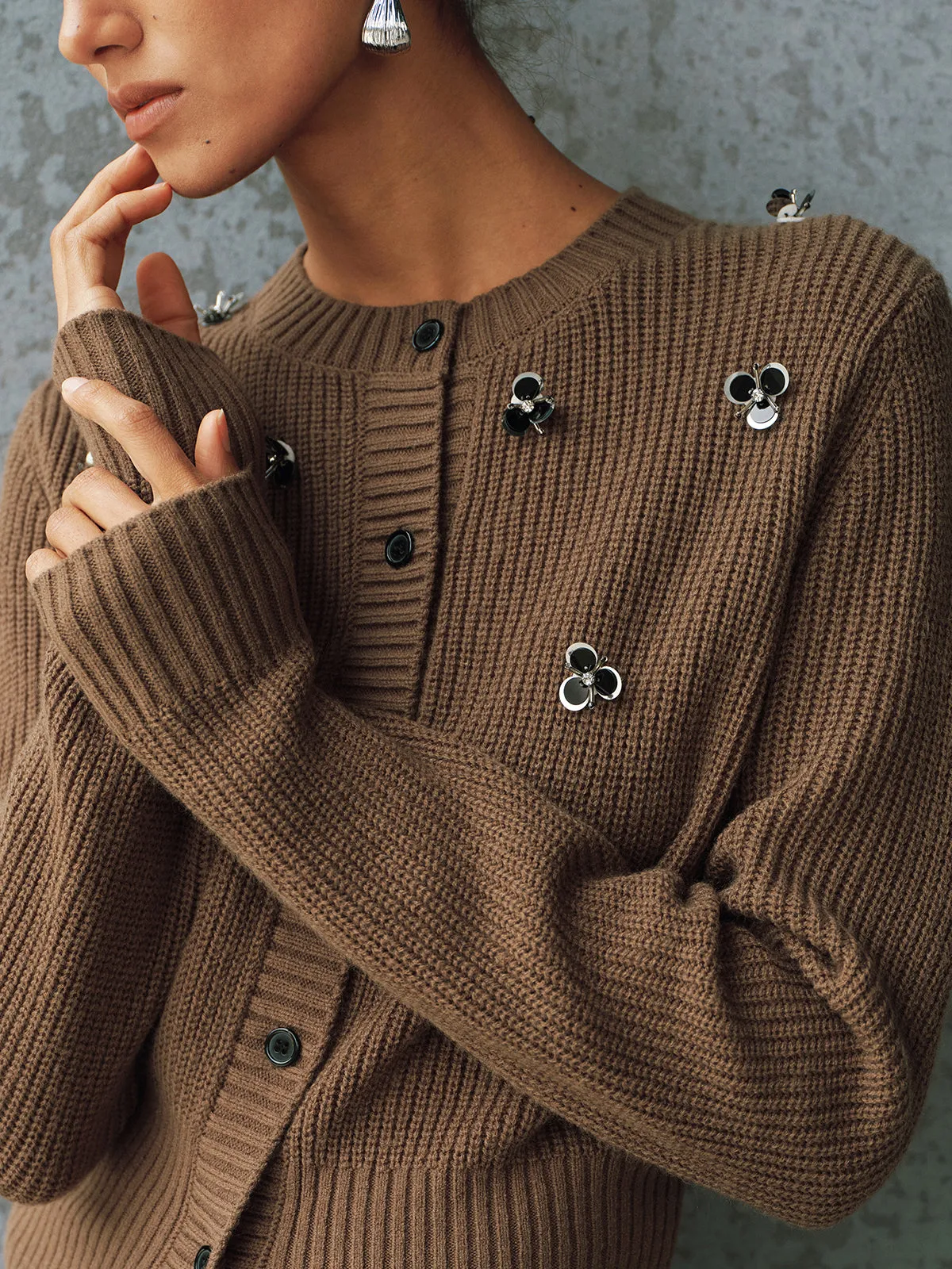 Embellished Button-Front Knit Cardigan sold by COMMENSE product image thumbnail 3