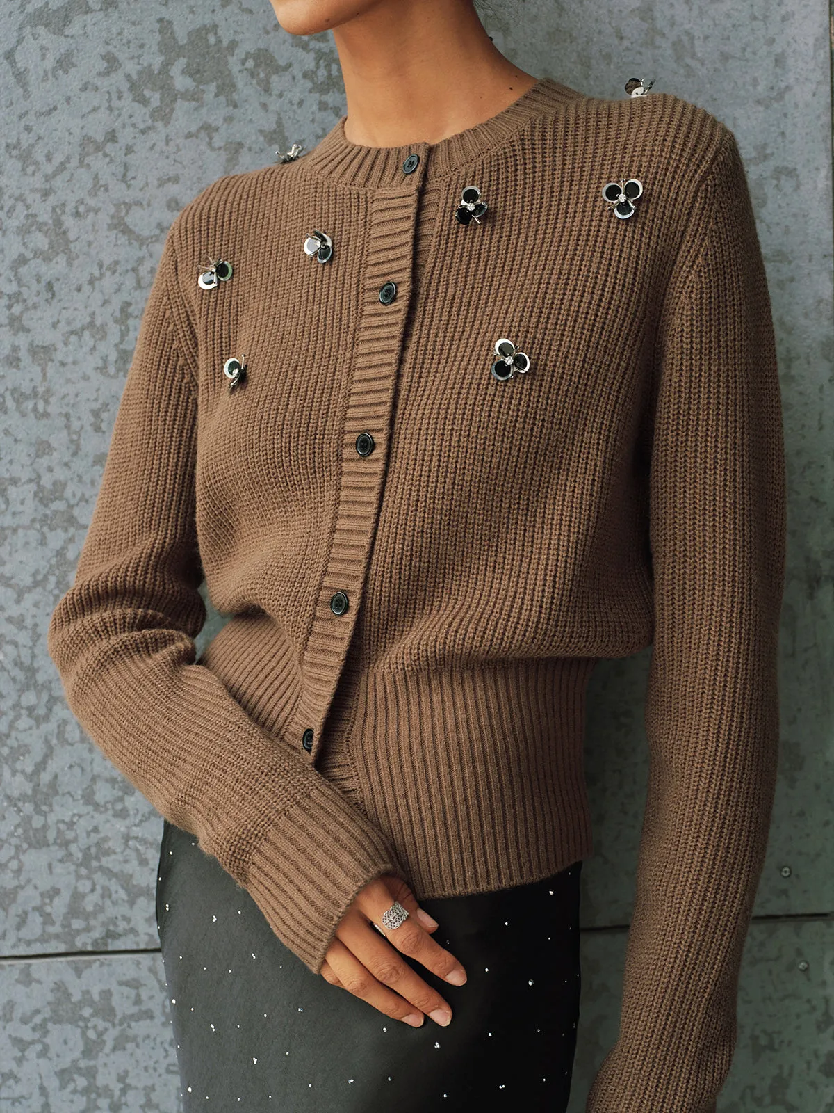 Embellished Button-Front Knit Cardigan sold by COMMENSE product image thumbnail 4