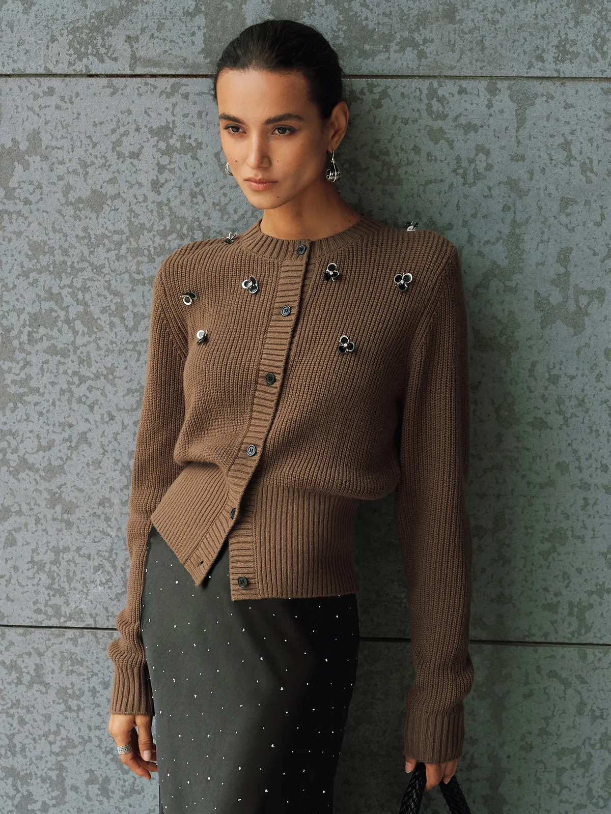 Embellished Button-Front Knit Cardigan sold by COMMENSE product image thumbnail 5