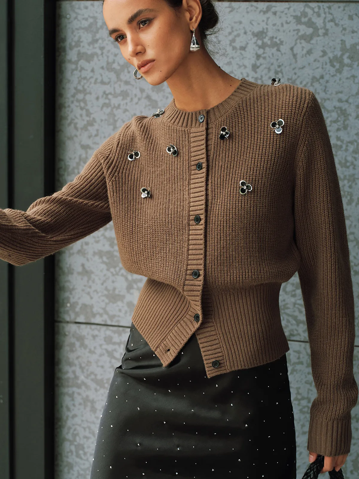 Embellished Button-Front Knit Cardigan sold by COMMENSE product image thumbnail 2