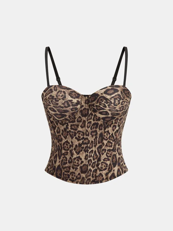 Leopard Print Studded Cami Corset Top sold by COMMENSE