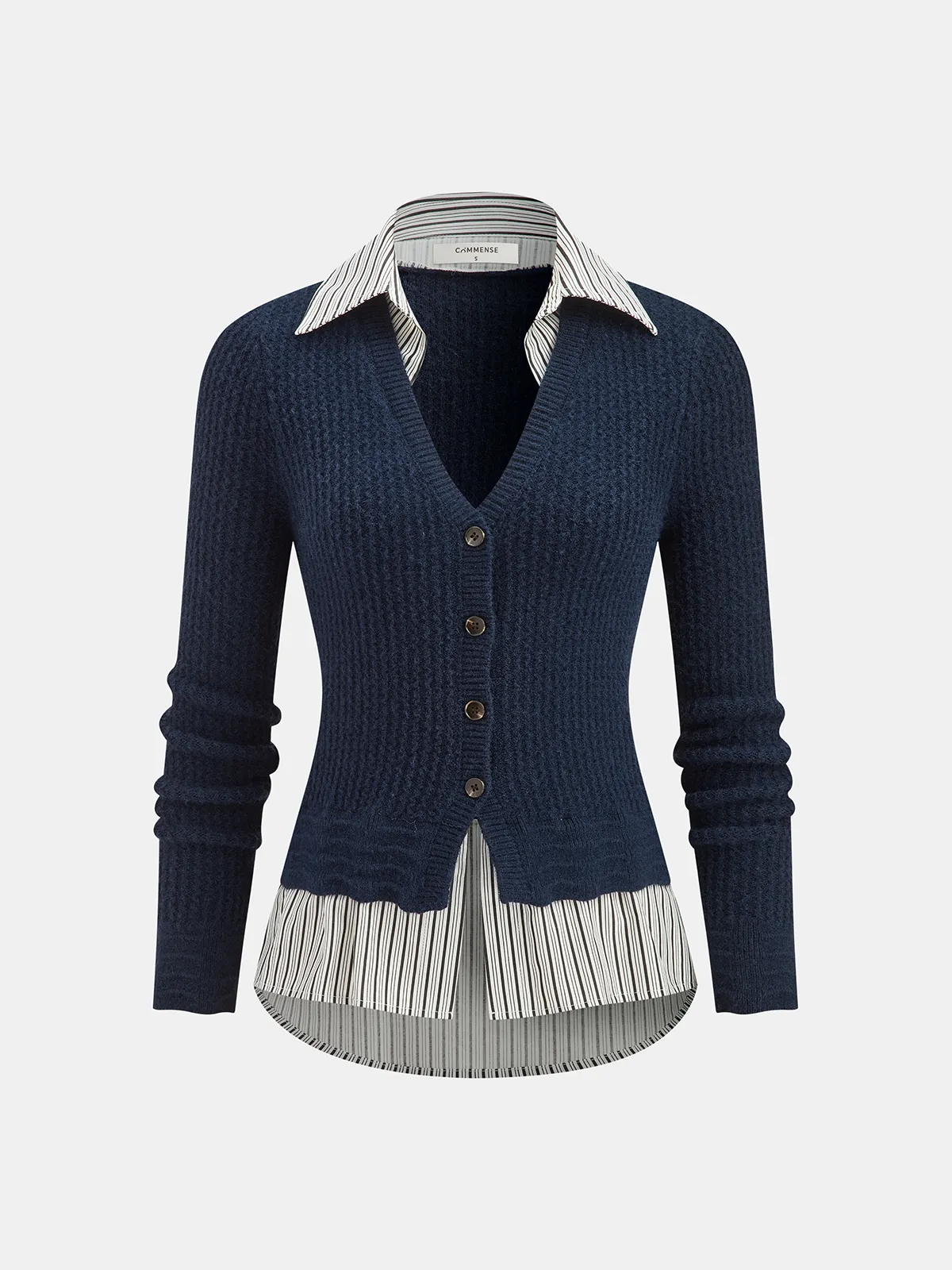 Striped Shirt Panel Button-Front Cardigan sold by COMMENSE