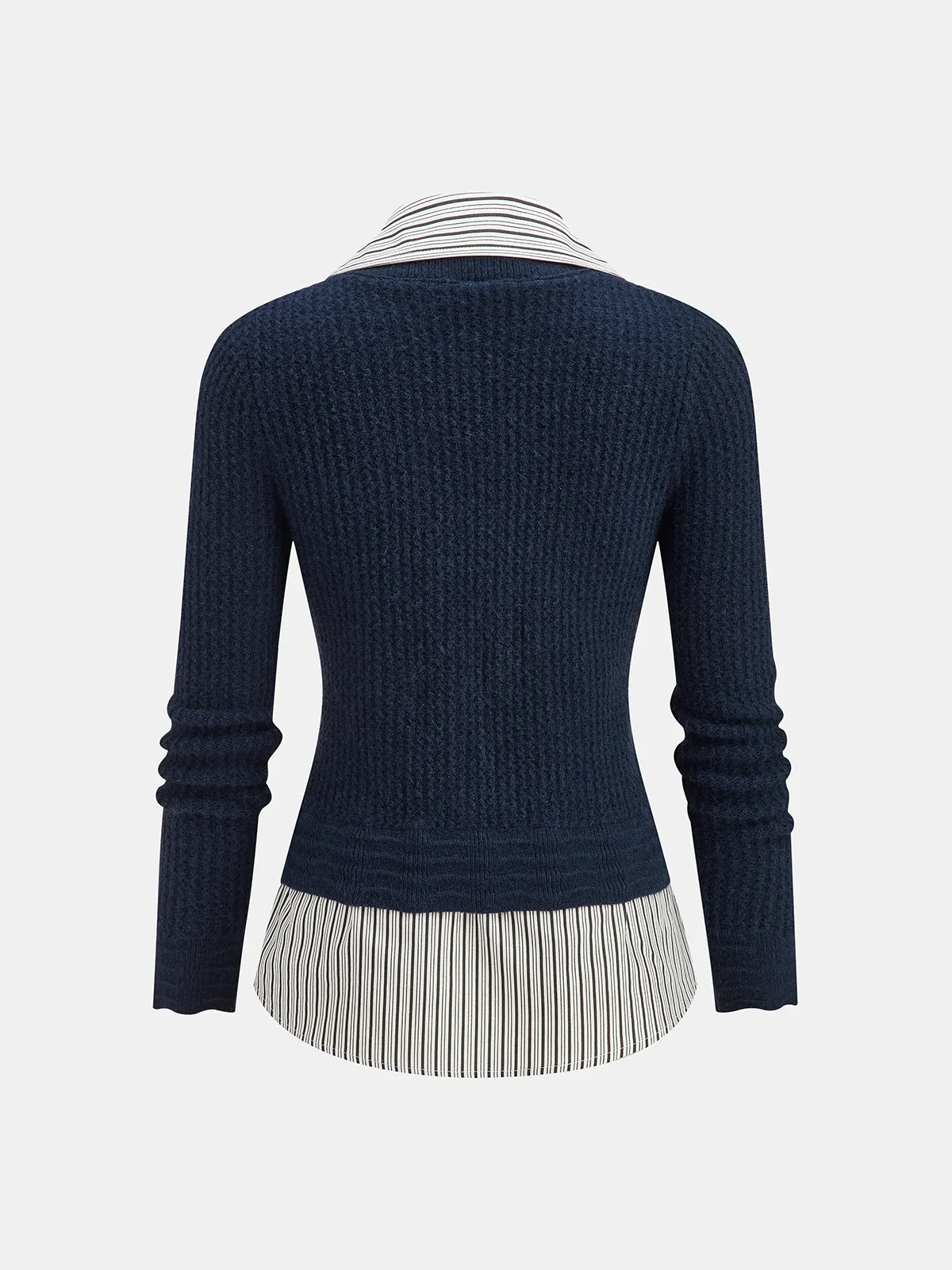 Striped Shirt Panel Button-Front Cardigan sold by COMMENSE product image thumbnail 2