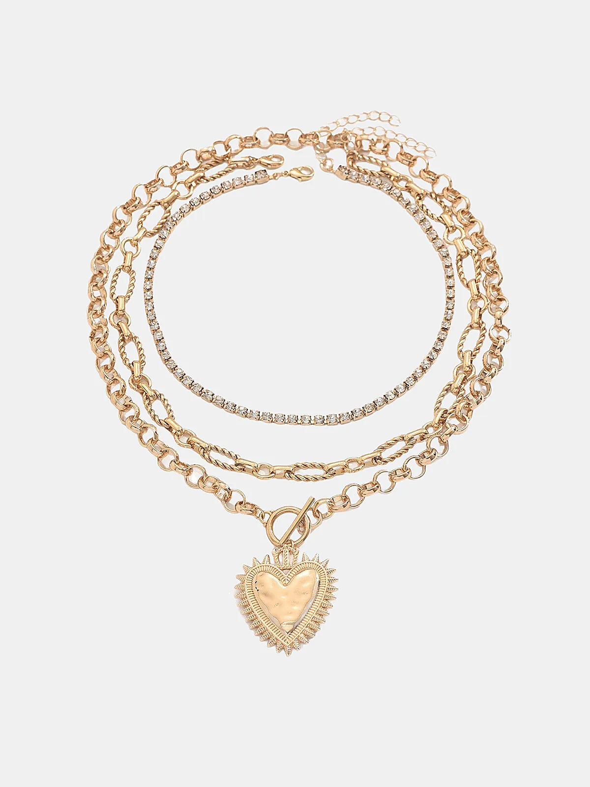 Layered Chain Heart Rhinestone Necklace sold by COMMENSE product image thumbnail 2