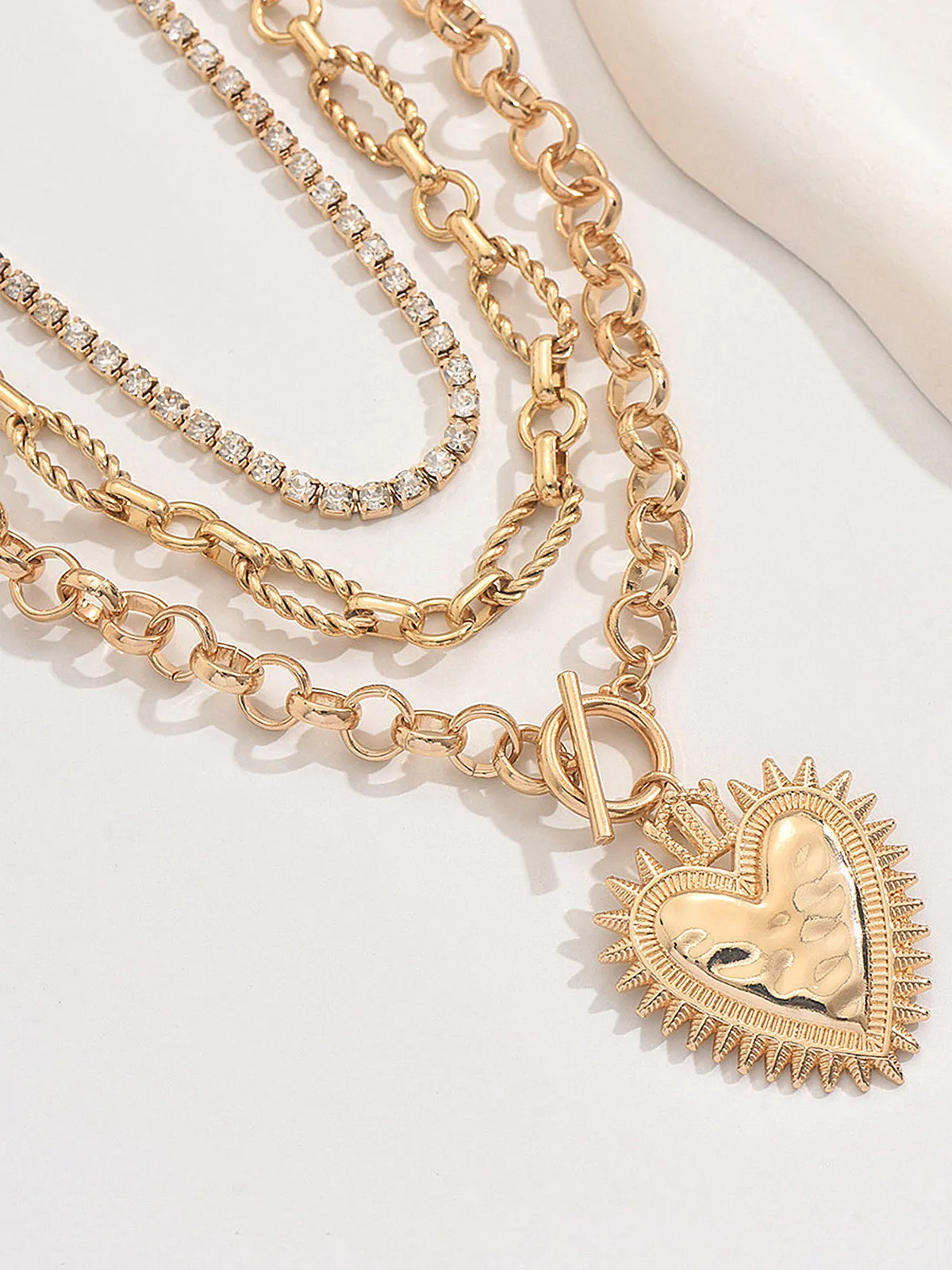 Layered Chain Heart Rhinestone Necklace sold by COMMENSE product image thumbnail 3