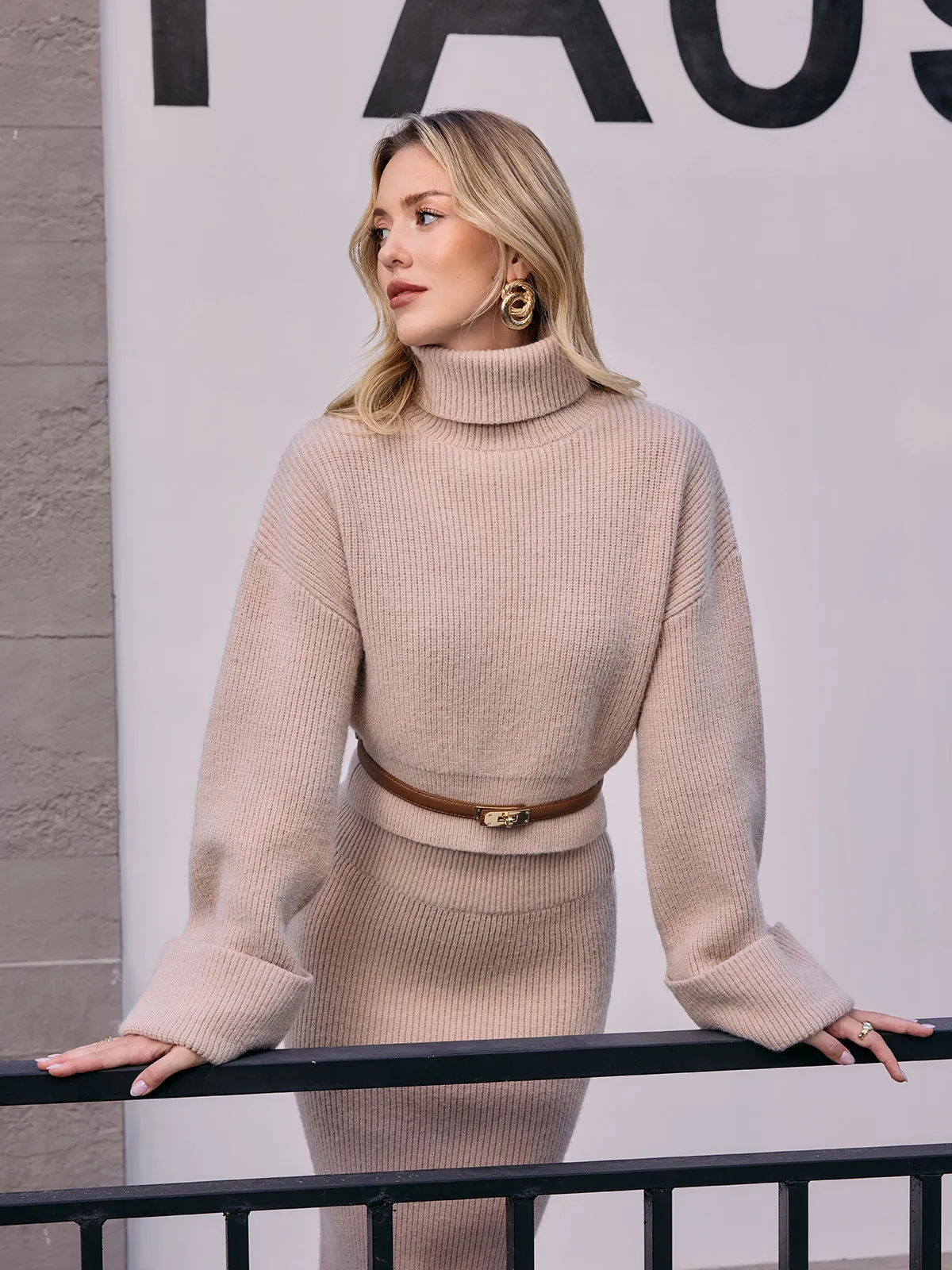 Ribbed Knit Turtleneck Sweater without Belt sold by COMMENSE product image thumbnail 3