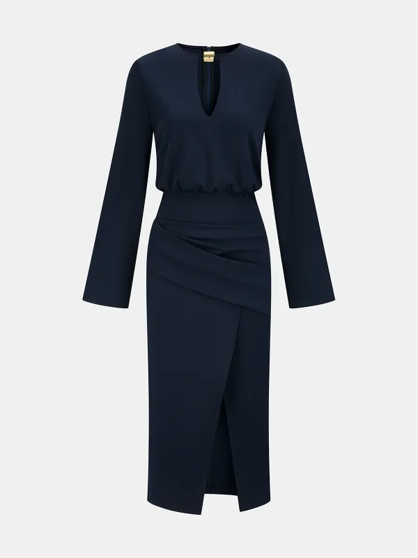 Metal Detail Keyhole Neck Midi Dress sold by COMMENSE