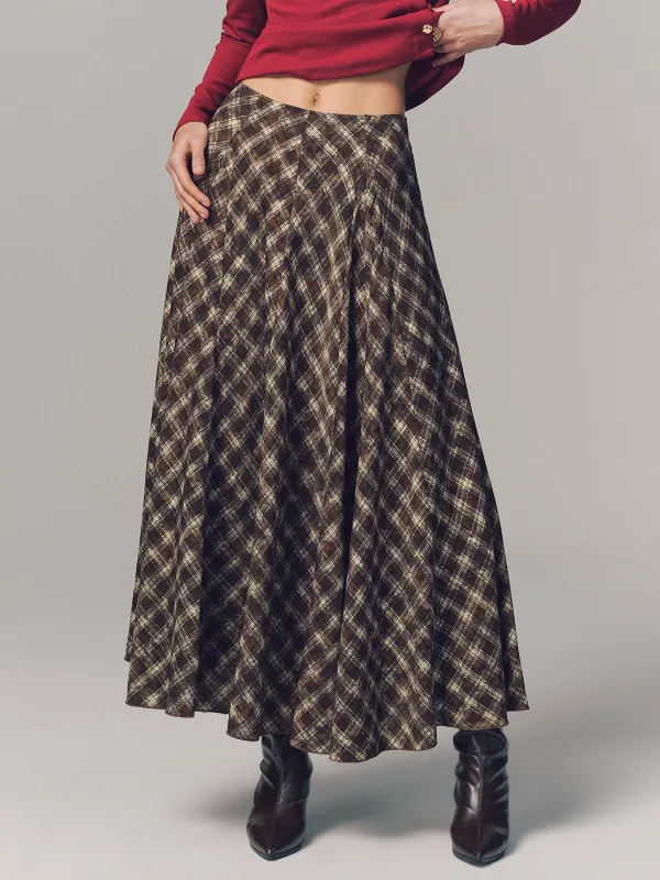 Plaid Pleated Maxi Skirt sold by COMMENSE