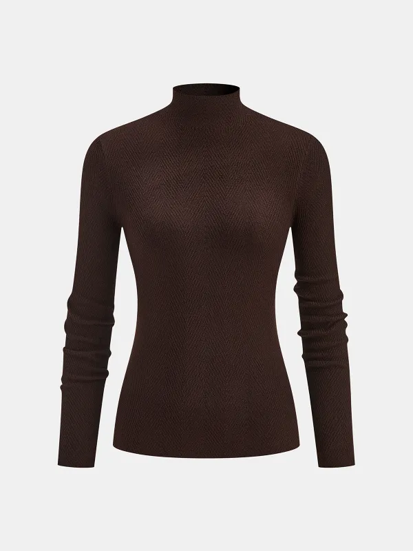 Herringbone Mock Neck Knit Top sold by COMMENSE
