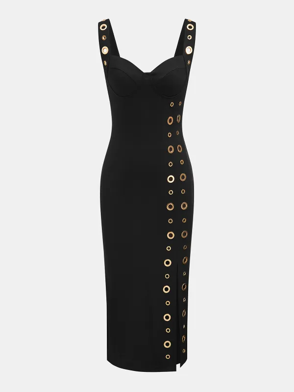 Rommet-Embellished Midi Dress with Side Slit sold by COMMENSE