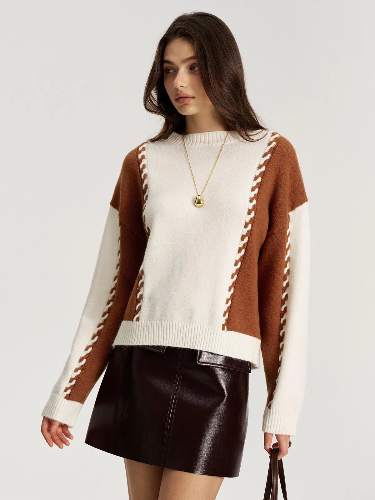 Braided Trim Two-Tone Sweater sold by COMMENSE product image thumbnail 4