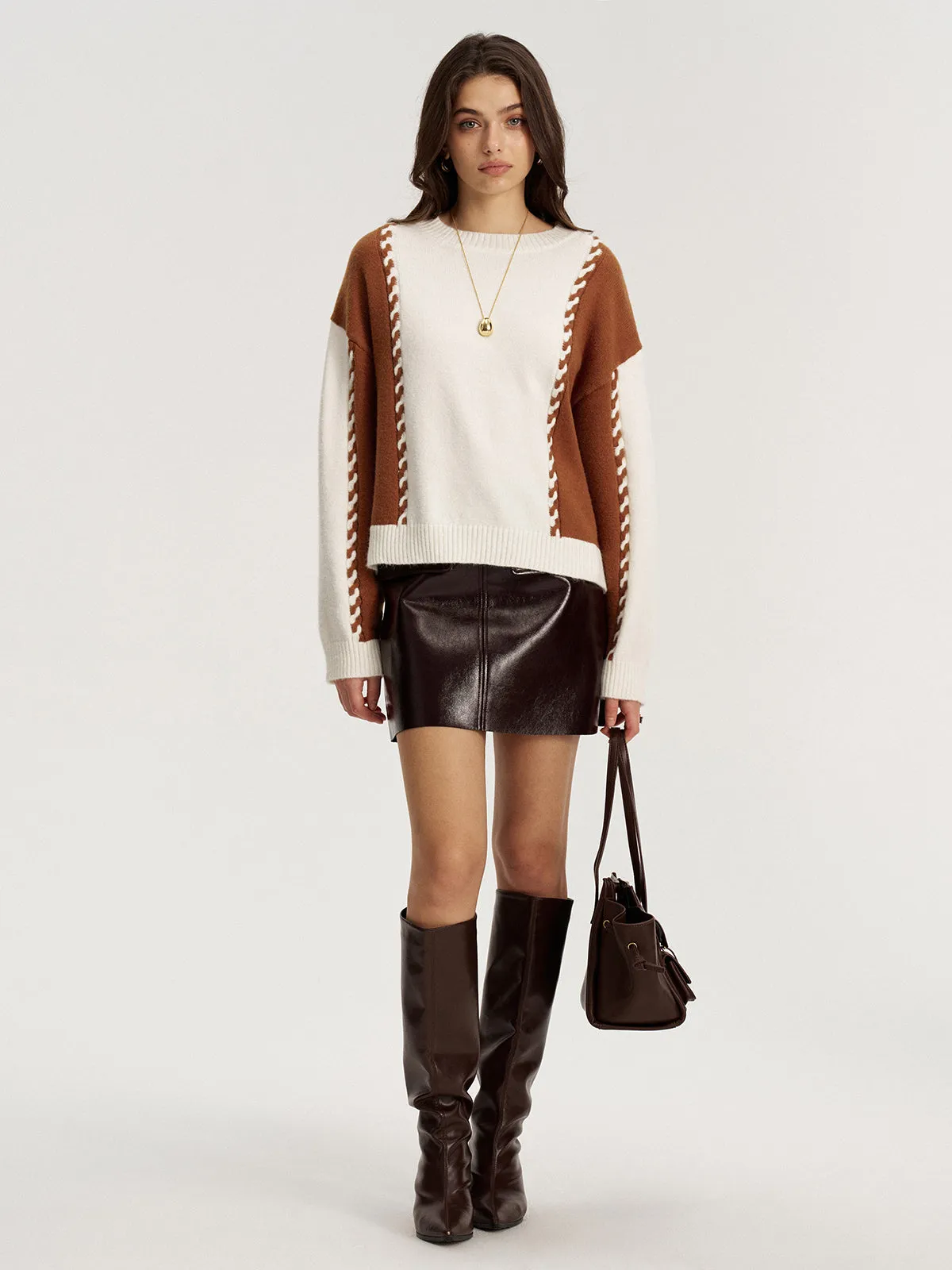 Braided Trim Two-Tone Sweater sold by COMMENSE product image thumbnail 5