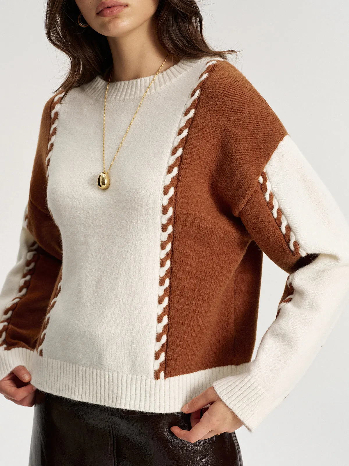 Braided Trim Two-Tone Sweater sold by COMMENSE product image thumbnail 2