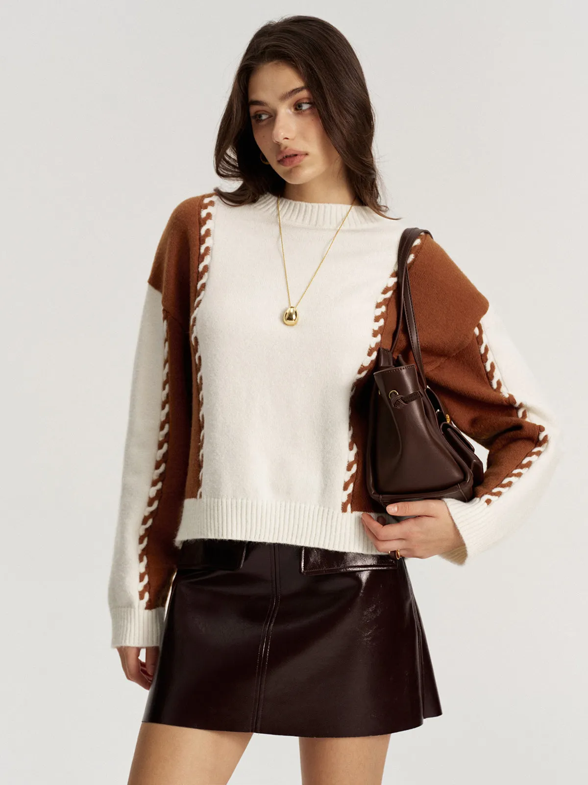 Braided Trim Two-Tone Sweater sold by COMMENSE product image thumbnail 3