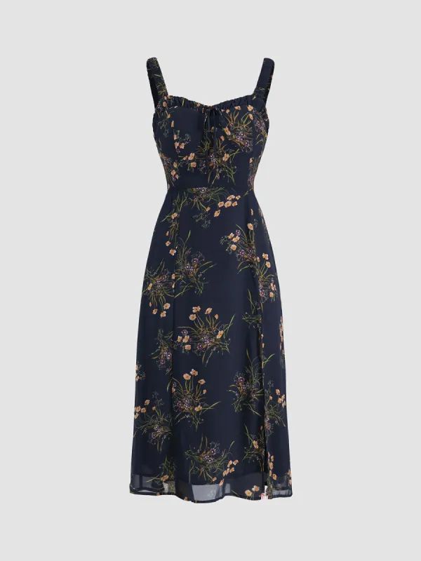 Floralia Fantasy Ruched Strap Dress sold by COMMENSE