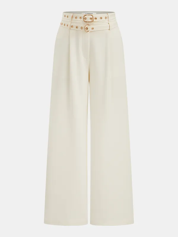Double-Waistband Belted Straight-Leg Pants sold by COMMENSE