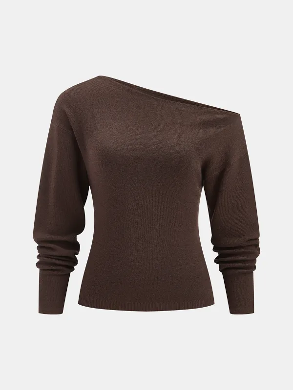 Wool-Blend Off-Shoulder Knit Top sold by COMMENSE