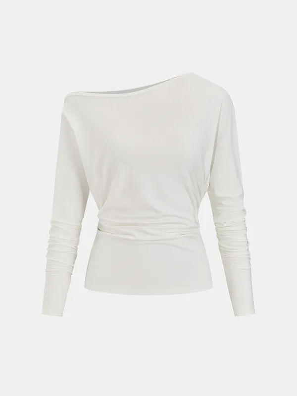 Cotton Off-Shoulder Ruched Long-Sleeve Top sold by COMMENSE