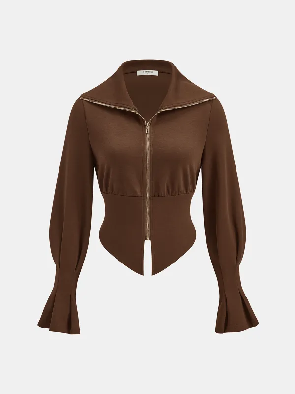 Cotton Blend Lantern-Sleeve Zip-Front Jacket sold by COMMENSE