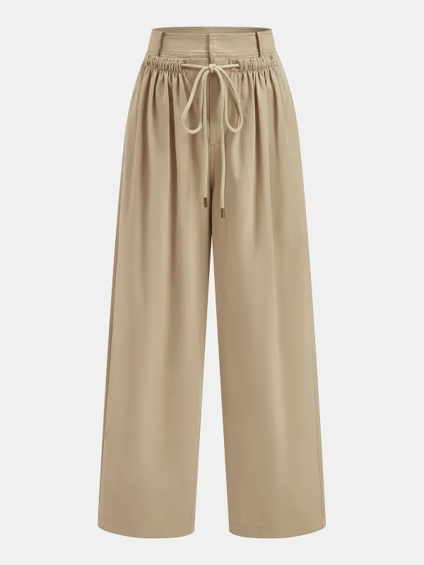 Mid-Waist Drawstring Wide-Leg Pants sold by COMMENSE